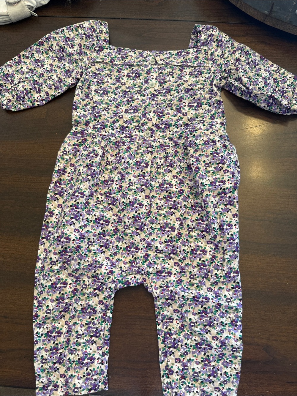 Purple Floral Puff-Sleeve Footed One-Piece for Kids